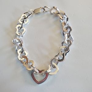 Silver Tone Hearts Link Bracelet